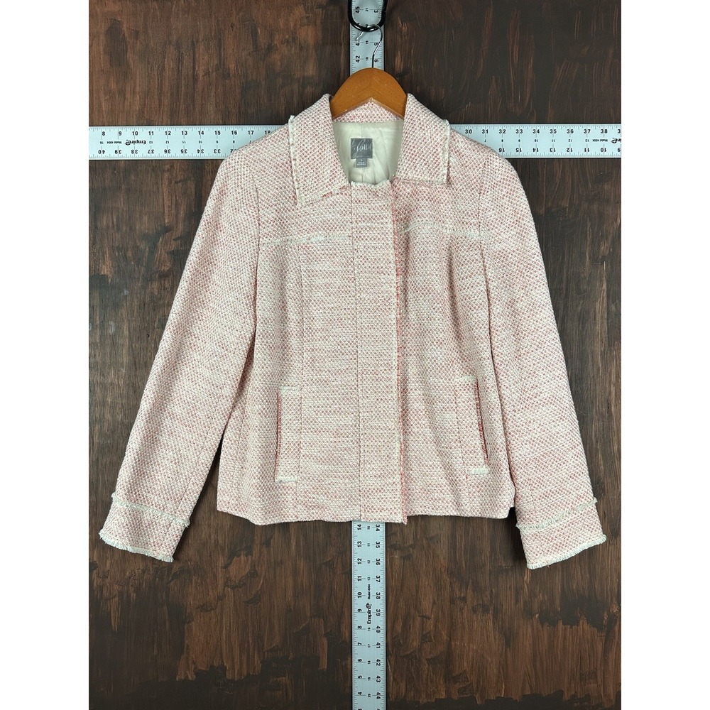J. Jill Jacket Tweed Pink Zip Up Pockets White Career Collar Blazer Lined Small